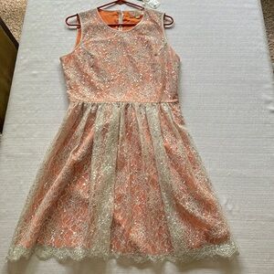 Gorgeous NWT Erin Fetherston dress size 10 metallic lace/canteloupe